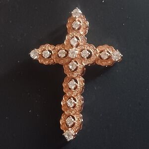 Elegant Sterling Silver, Gold Tone, Cross Pendant with CZ